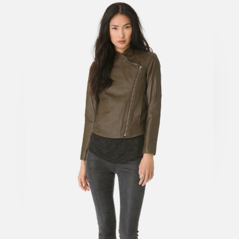 HELMUT LANG AMMO SOMBER GREEN WASHED MOTO LEATHER JACKET SIZE P